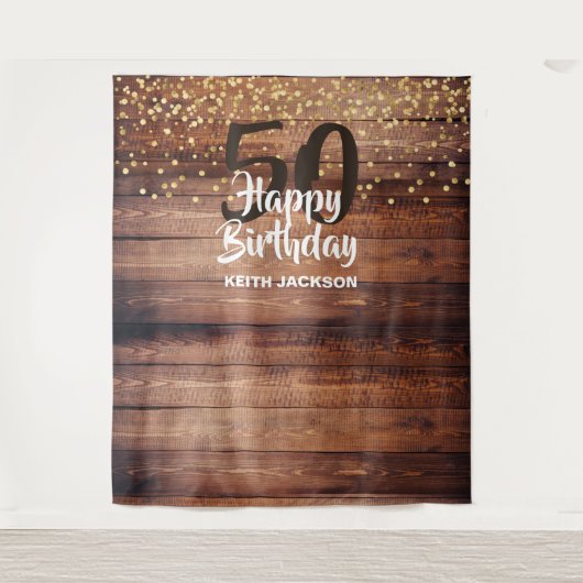 Rouwe Hout Gelukkig Verjaardag Jaar Foto Achtergro Wandkleed (Voorkant)