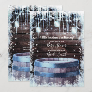 Rouwe Houten Vat & Lichtjes Winter Baby Borrel Kaart