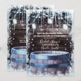 Rouwe Houten Vat & Lichtjes Winter Bruidsdiner Kaart