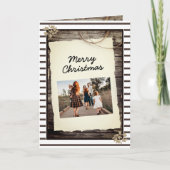 Rouwe Oude Papier Hout Script Kerst Foto Feestdagen Kaart (Voorkant)
