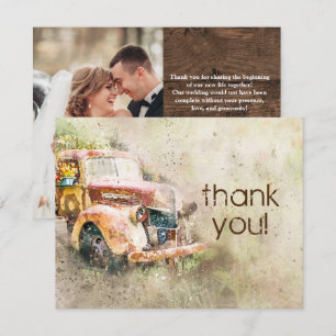 Rouwe Vintage Truck Huwelijksfoto Bedankt Kaart