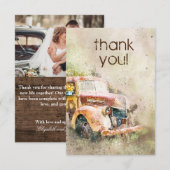 Rouwe Vintage Truck Trouwfoto Bedankt Kaart (Voorkant / Achterkant)