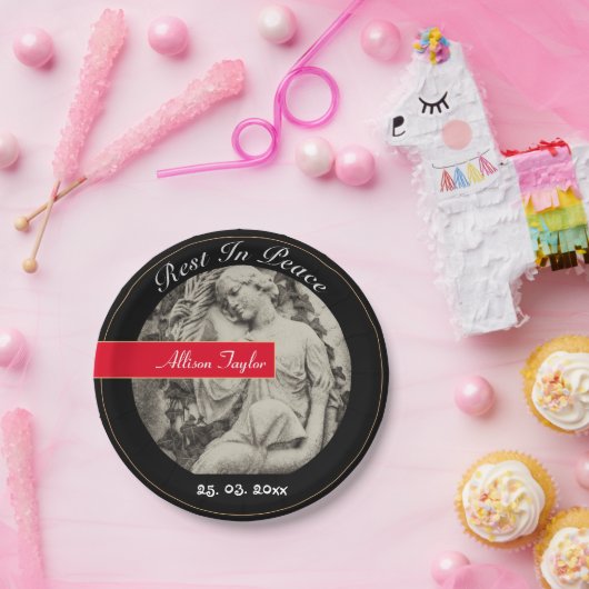 rouwen met Angel / Memorial, Funeral,  Papieren Bordje (Feest)