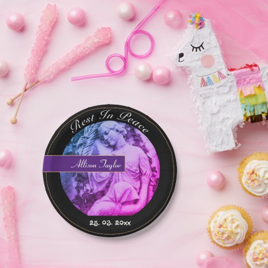 rouwen met Angel / Memorial, Funeral,  Papieren Bordje (Feest)