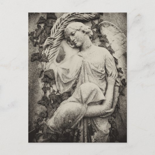 Rouwen met engel, herdenking, begrafenis  briefkaart (Voorkant)