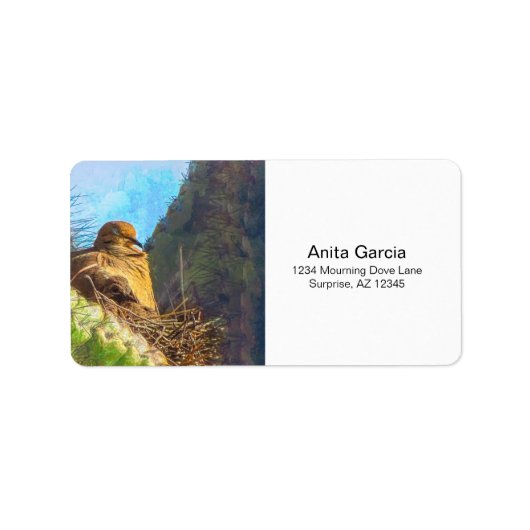 Rouwende duif Vrouw met Baby saguaro cactus nest Etiket (Voorkant)