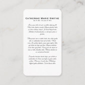 Rouwendubbelbeeld of Herdenkingsdubbelbeeld Visitekaartje (Achterkant)