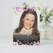 Rouwfoto Bloem Roze Bedankkaart (Staand voorkant)