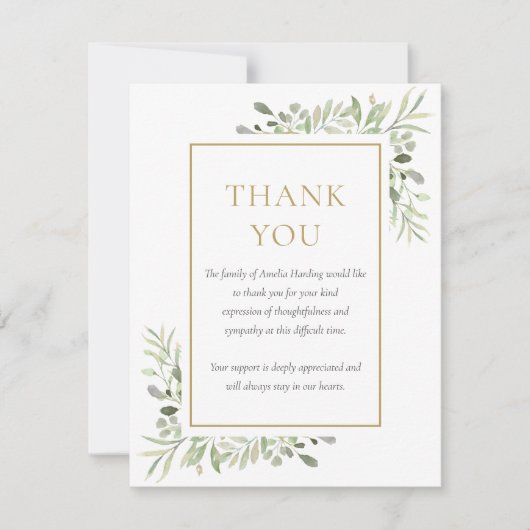 Rouwfoto Dankkaart met Groene Elementen Bedankkaart (Voorkant)