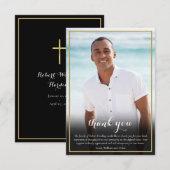 Rouwfoto Elegante Gouden Kruis Schrift Bedankkaart (Voorkant / Achterkant)