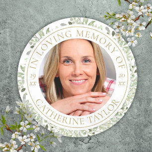Rouwfoto met groen In Loving Memory Ronde Sticker