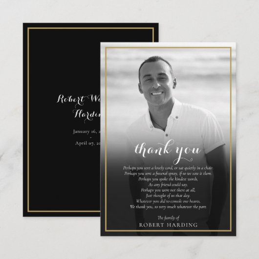 Rouwfoto zwart-wit goud gedicht bedankkaart (Voorkant / Achterkant)