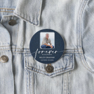 Rouwfotografief Tribute Blauwe Spijkerbroek Ronde Button 7,6 Cm