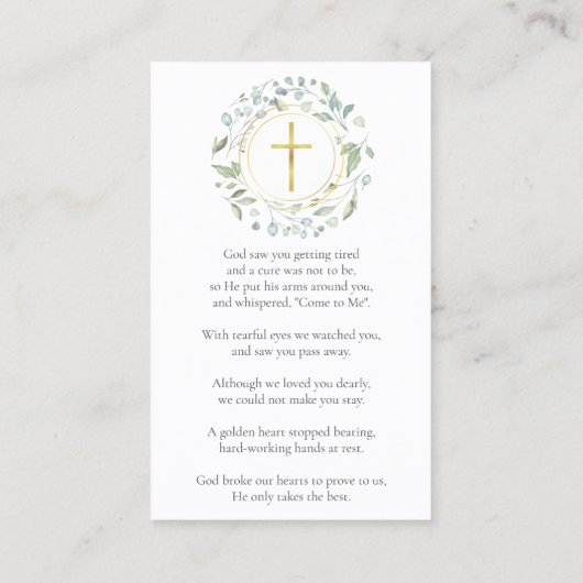 Rouwgedenk Gedicht Foto Gebedskaart Visitekaartje (Achterkant)