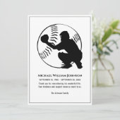 Rouwgedenk T-shirt Zwart Wit Honkbal Catcher Bedankkaart (Staand voorkant)