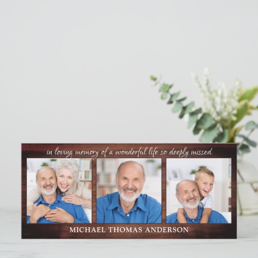 Rouwgedenkboek met 3 foto's Gebedenkaart voor de u Menu (Staand voorkant)