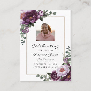 Rouwgedenkgebed Foto Kaart Paarse Bloemen Visitekaartje