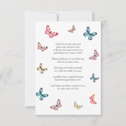 Rouwgedenkkaart met vlinders voor herdenkingsgebed (Achterkant)