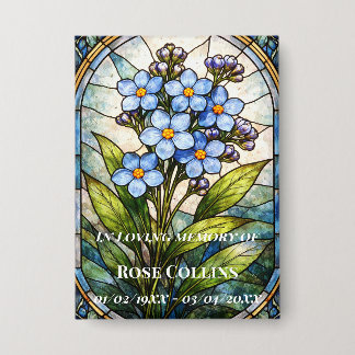 Rouwgedenkramen met 'Forget me Not' glas-in-lood Button