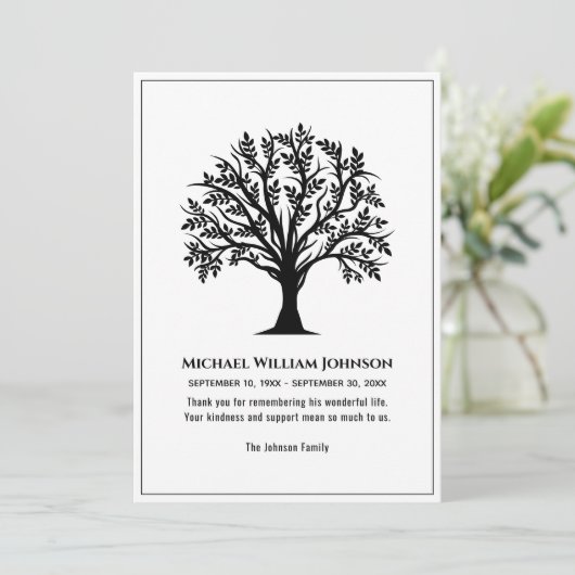 Rouwgedenkteken Zwarte en Witte Boom des Levens Bedankkaart (Staand voorkant)