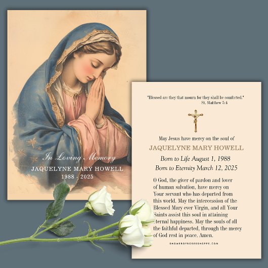 Rouwgedenkwaard Droevige Maria Biddend  Visitekaartje