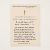 Rouwgedenkwaard Droevige Maria Biddend  Visitekaartje (Achterkant)