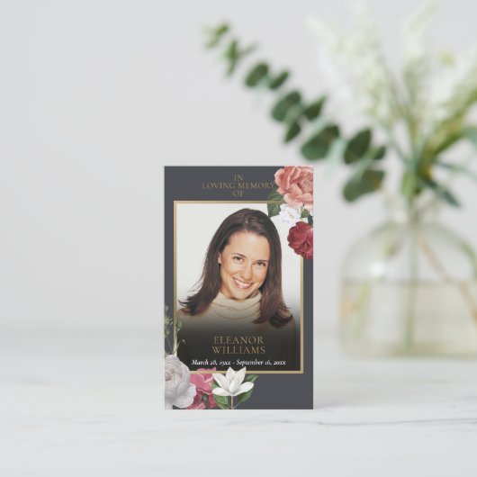 Rouwherdenking Bloem Foto Gebedskaarten Visitekaartje (Staand voorkant)