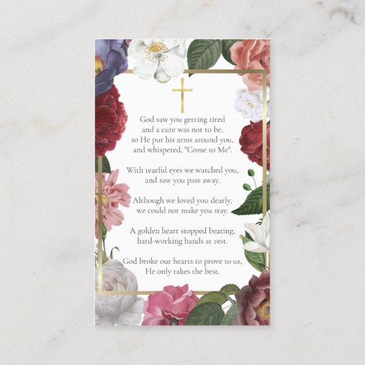 Rouwherdenking Bloem Foto Gebedskaarten Visitekaartje (Achterkant)