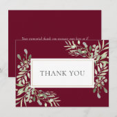 Rouwherdenking Groene planten Burgundy Goud Bedankkaart (Voorkant / Achterkant)