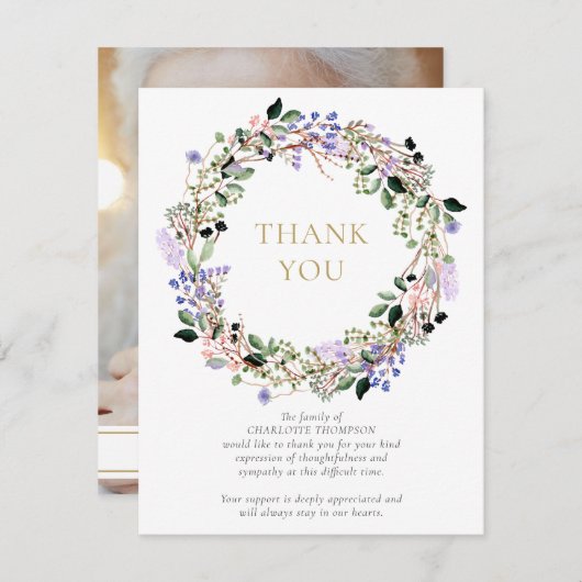 Rouwherdenking Lavendel Bloem Foto Bedankkaart (Voorkant / Achterkant)