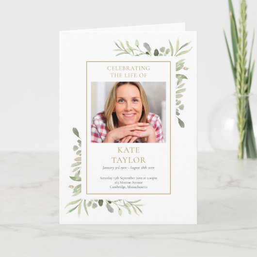 Rouwherdenking Service Foto Groene Beplanting Programma (Voorkant)