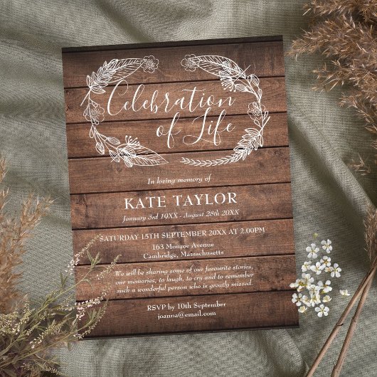 Rouwhout Viering Van Het Leven Funeral Aankondigingskaart