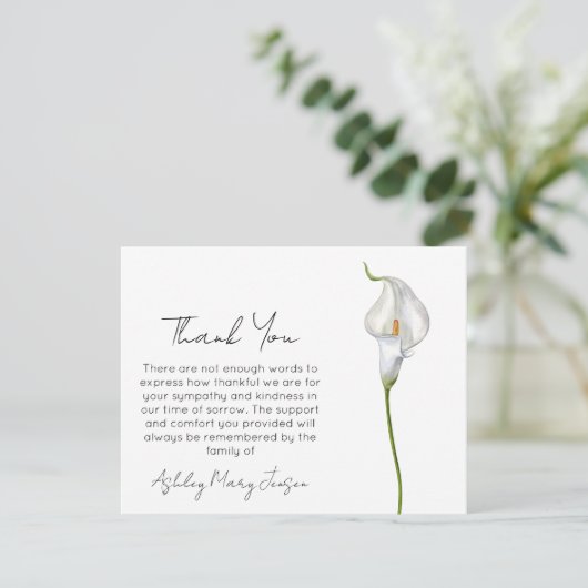Rouwkaart bedankt voor condoleance Calla Lelie (Staand voorkant)
