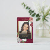 Rouwkaart met bordeauxrode bloemen visitekaartje (Staand voorkant)