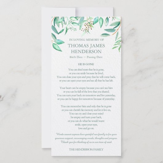 Rouwkaarten Bedankt | Eucalyptus Bladeren (Voorkant)