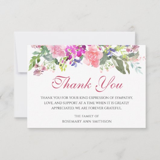 Rouwkaarten met bloemen voor dankbetuiging na een  bedankkaart (Voorkant)
