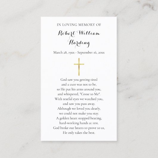 Rouwkaarten met foto en gebed visitekaartje (Achterkant)