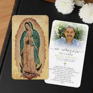 Rouwkaarten met Spaanse Guadalupe-gebed en condole Visitekaartje
