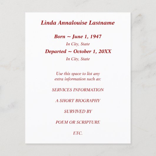 rouwkaarten rode bloem (Achterkant)