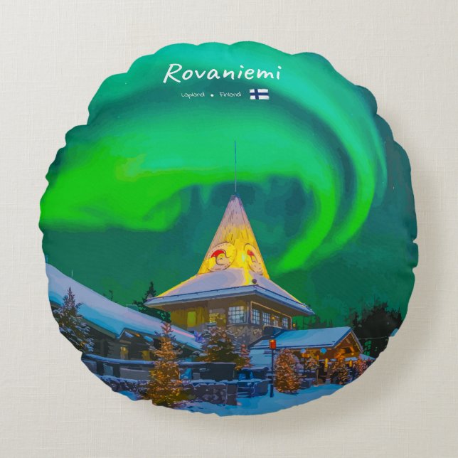 Rovaniemi, Finland - Magische Aurora  Rond Kussen (Voorkant)