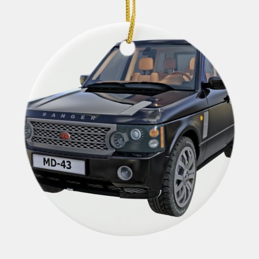 Rover-auto in zwart keramisch ornament (Voorkant)
