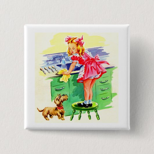 Rover leren hoe hij de afwas doet vierkante button 5,1 cm (Voorkant)