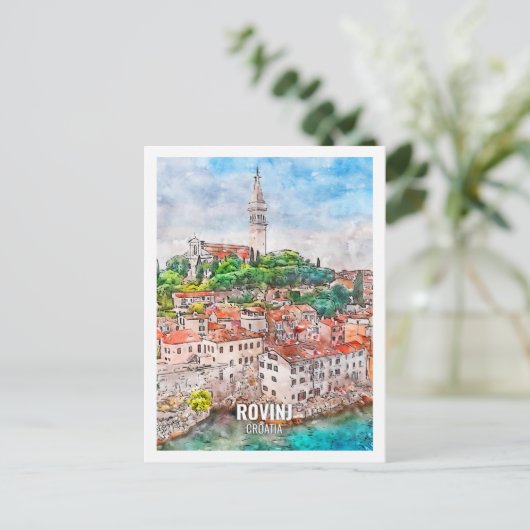 Rovinj Kroatië Beroemde Reisplaats Waterverf Briefkaart (Staand voorkant)