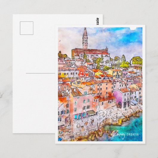 Rovinj Kroatië Travel Place Waterverf Briefkaart (Voorkant / Achterkant)