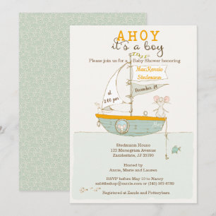 Row Boat Baby shower-uitnodiging voor een jongen Kaart
