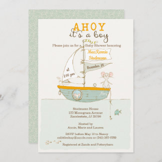Row Boat Baby shower-uitnodiging voor een jongen Kaart