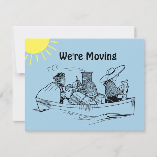 Row Boat We're Moving Blue Announcement Kaart (Voorkant)