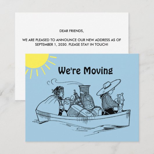 Row Boat We're Moving Blue Announcement Kaart (Voorkant / Achterkant)