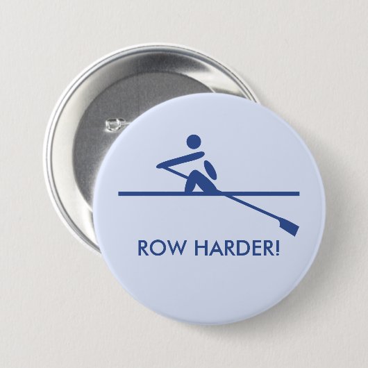 Row harder pictogram onderschrift blauw ronde button 7,6 cm (Voorkant /achterkant)