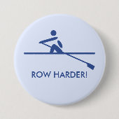 Row harder pictogram onderschrift blauw ronde button 7,6 cm (Voorkant)
